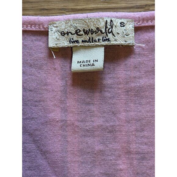 One World Live & Let Live Tunic Top Size Small Stretch Hi-Low Embellished Modern - Picture 3 of 15